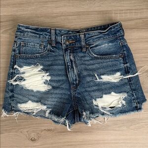 American Eagle Distressed Mid-Rise Denim Jean Shorts - Blue